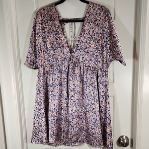 Lulu's Pink and Blue Satin Babydoll Dress - Medium